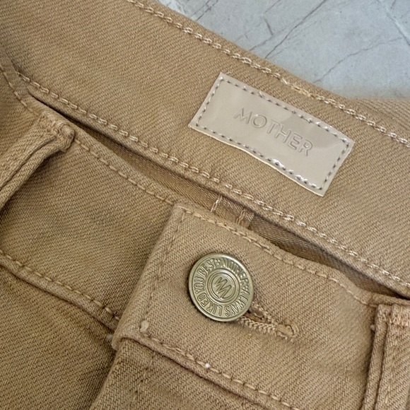 MOTHER Tan High-Waist Denim with Branded Button - Picture 2 of 6